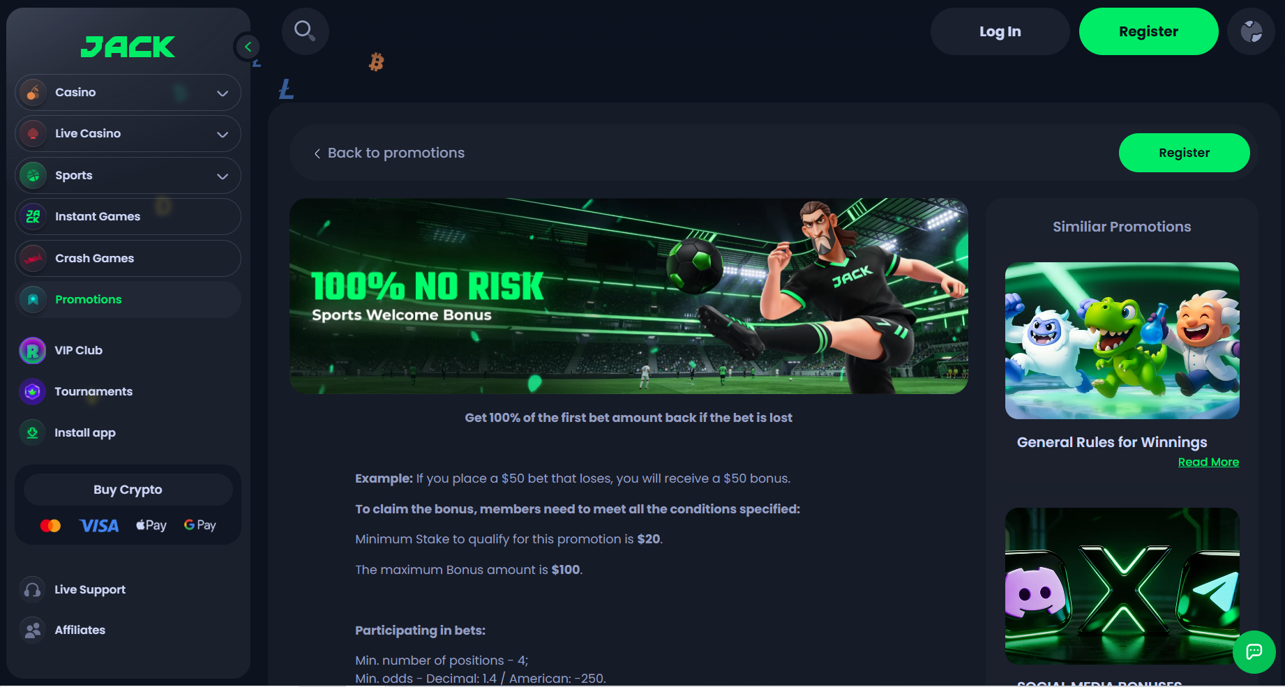 jack crypto sportsbook bonus